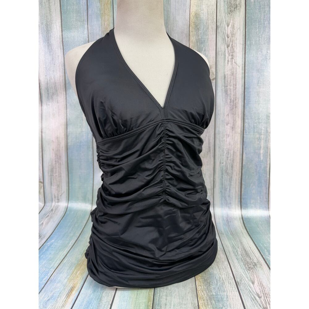 Spanx Swim Top Black Size 12 Halter Top Tankini V Neck Bathing Suit Vacation